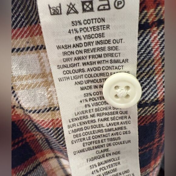 French Connection Blue/Burgundy/Cream
Plaid V-Neck Cotton Blend Shirt large - Picture 5 of 5